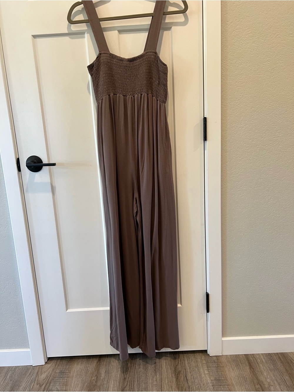Maternity Romper with Smocked Neck and Pockets Jumpsuit in Taupe